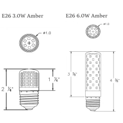 Tubular E26 Med Base Turtle 3W Amber 120V 2-Pack