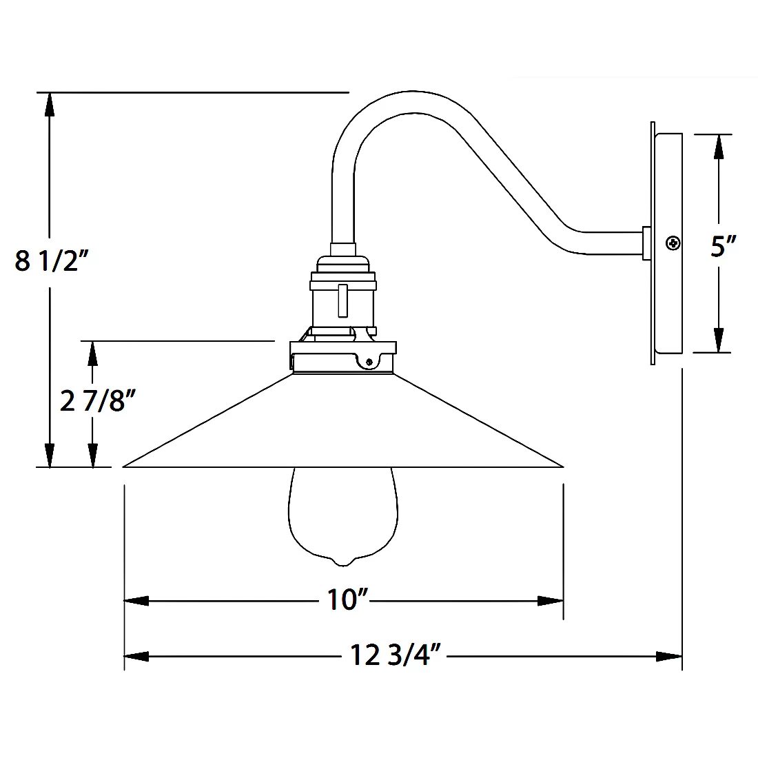 Uno Curved Arm Shallow Cone Wall Light 1 Uno Curved Arm Shallow Cone Wall Light