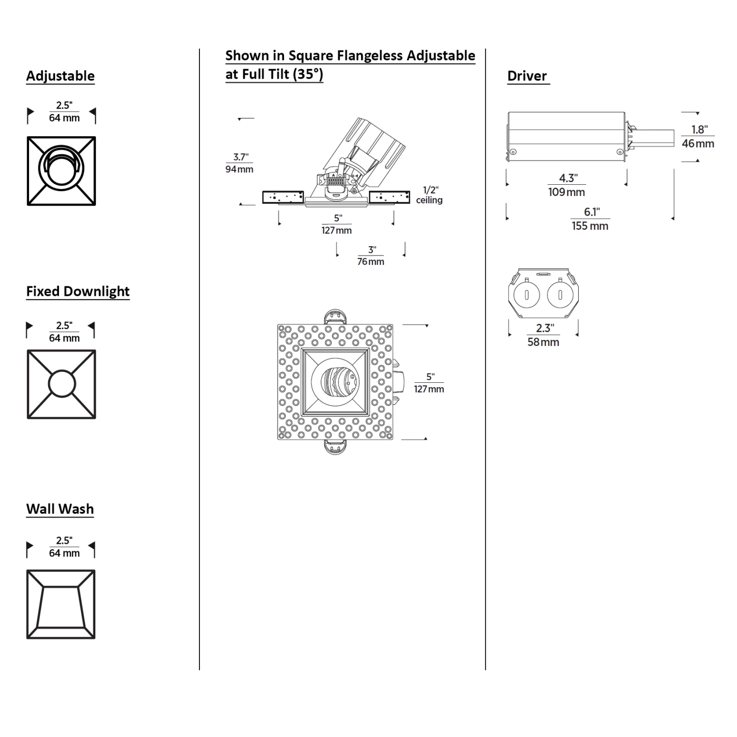 Entra CL 2IN Square Flangeless Trim / Remodel Housing 1 Entra CL 2IN Square Flangeless Trim / Remodel Housing